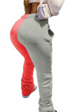 Red Daily Solid Patchwork Regular Bottoms
