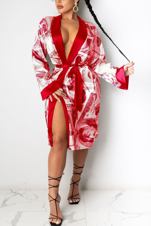 Prendas de abrigo de frenillo con estampado sexy rojo