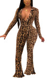 Leopard print Fashion Sexy Adult Twilled Satin Leopard con cintura con colletto risvoltato Boot Cut tute