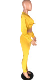 Желтый Молочный Шелк Мода Активный взрослый мэм Твердые Костюмы Из Двух Частей Карандаш С Длинным Рукавом Две Части