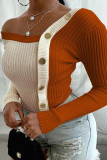 Rose Red Fashion Casual Oblique Collar Long Sleeve Regular Sleeve Regular Patchwork Solid Tops