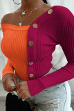 Rose Red Fashion Casual Oblique Collar Long Sleeve Regular Sleeve Regular Patchwork Solid Tops