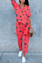 Красная мода для взрослых с принтом в стиле пэчворк с круглым вырезом и длинным рукавом, обычный рукав, обычные комплекты из двух предметов