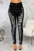 Black Sexy Solid High Waist Ripped Skinny Denim Jeans