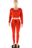 Mode vénitienne rouge actif adulte madame solide deux pièces costumes droite à manches longues deux pièces