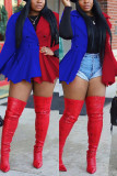 Blue Red Fashion Casual Patchwork Patchwork Turndown Collar Long Sleeve Mini Dresses