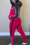 розово-красный Спортивная одежда С принтом Воротник с капюшоном Длинный рукав Обычный рукав Обычные Два предмета