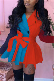 Jacinth ファッション カジュアル レギュラー スリーブ ロング スリーブ ターンダウン カラー ミニ パッチワーク ドレス