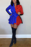 Mini abiti a maniche lunghe con colletto rovesciato patchwork casual moda blu rosso