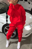 Set di taglie forti per abbigliamento sportivo rosso moda per adulti con patchwork solido e colletto con cappuccio
