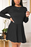 Черные сексуальные однотонные лоскутные платья с круглым вырезом и длинным рукавом мини-юбка-карандаш
