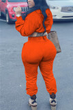 オレンジ ファッション カジュアル 無地 ベーシック フード付き 長袖 レギュラースリーブ ショート ツーピース