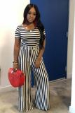 Red Fashion Sexy crop top Striped Two Piece Suits Slim fit Solid Straight Short Sleeve Two-pi