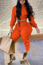 Оранжевый модный повседневный однотонный базовый воротник с капюшоном с длинным рукавом с короткими рукавами из двух частей