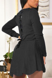Черные сексуальные однотонные лоскутные платья с круглым вырезом и длинным рукавом мини-юбка-карандаш