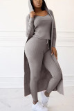Grey Casual Solid Patchwork O Neck Long Sleeve Regular Sleeve Two Pieces