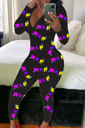 Multi-color Fashion Adult Living Print Pants V Neck Skinny Jumpsuits