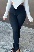 Black Casual Solid Fold Regular Trousers