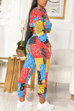 многоцветный модный сексуальный принт с длинным рукавом с коротким рукавом из трех частей
