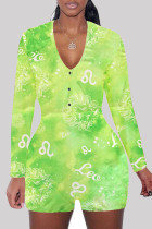 Светло-зеленый модный узкий комбинезон с V-образным вырезом и принтом для взрослых