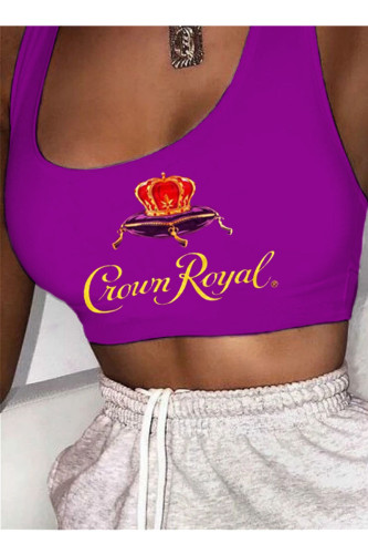 Ropa deportiva de moda púrpura Chalecos estampados para adultos Tops con cuello en U