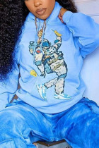 Tops de cuello con capucha básicos con estampado casual de moda azul bebé