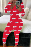 Röd och vit Mode Vuxen Living Print Byxor V-hals Skinny Jumpsuits