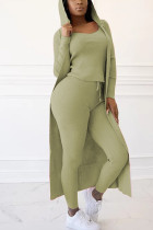 Light Green Casual Solid Split Joint O Neck Long Sleeve Regular Sleeve Two Pieces