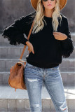 Black Fashion Casual Tassel Long Sleeve Sweater