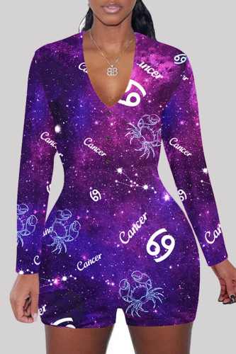 fuchsia Fashion Adult Living Print V Neck Skinny Rompers