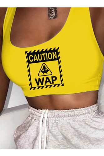 Noir jaune Mode Sportswear Adulte Imprimer Gilets U Neck Tops