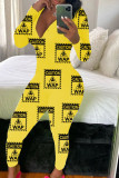Gelbe Fashion Adult Living Print Hosen V-Ausschnitt Skinny Jumpsuits