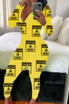 Zwart geel Fashion Adult Living Print Broek V-hals Skinny Jumpsuits