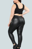 Черные сексуальные повседневные однотонные лоскутные брюки стандартного размера