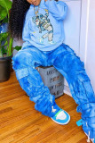 Top con colletto con cappuccio basic con stampa casual blu baby