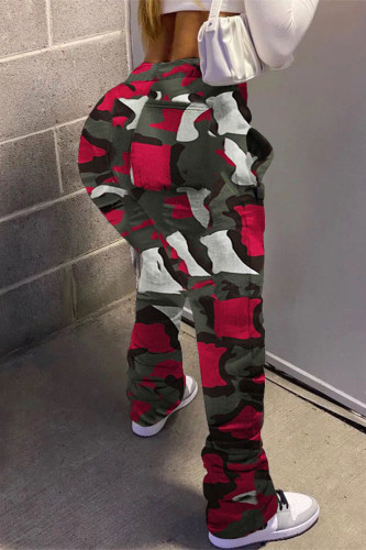 Pantalon bootcut rouge à imprimé camouflage Street