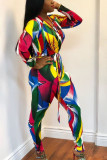 veelkleurige Sexy Print V-hals Skinny Jumpsuits