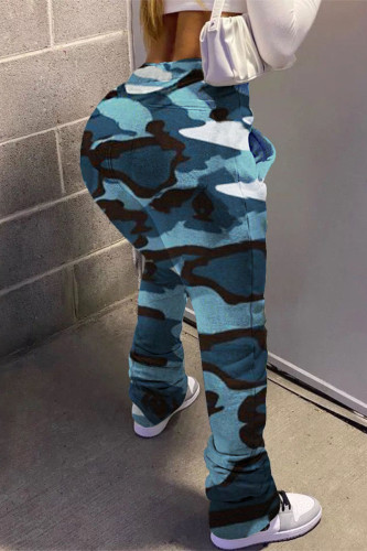 Pantalon coupe bottillon bleu à imprimé camouflage Street
