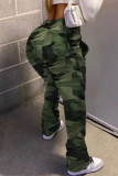 Groene bootcut broek met camouflageprint