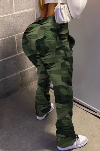 Pantalon bootcut vert à imprimé camouflage Street
