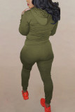 Армейский зеленый модный сплошной рваный воротник с капюшоном с длинным рукавом из двух частей