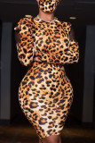 Luipaardprint Casual luipaardpatchwork-jurken met O-hals