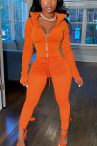 Oranje sportkleding effen patchwork rits kraag lange mouw twee stukken