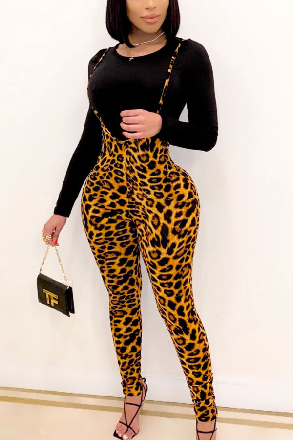 Luipaardprint Daily Leopard O Neck Long Sleeve Two Pieces