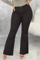 Черные сексуальные однотонные джинсы больших размеров с пуговицами