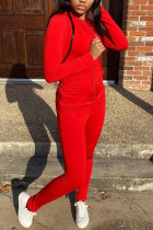 Красный модный повседневный однотонный базовый воротник с капюшоном и длинным рукавом из двух частей