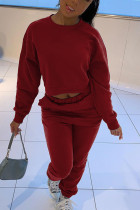 Красные повседневные однотонные брюки из двух предметов с длинным рукавом