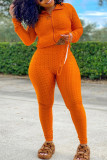 Orange Sexy Sportswear Patchwork Zipper Collar Long Sleeve Two Pieces (With Mask)