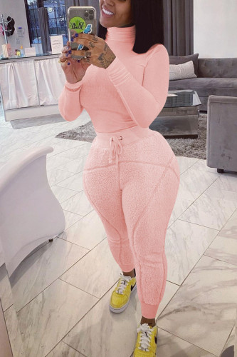Pink Street Solid Turtleneck Long Sleeve Two Pieces