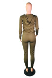 Army Green Fashion adult Active Casual Lightly cooked Zippered Two Piece Suits pencil Long Sleeve